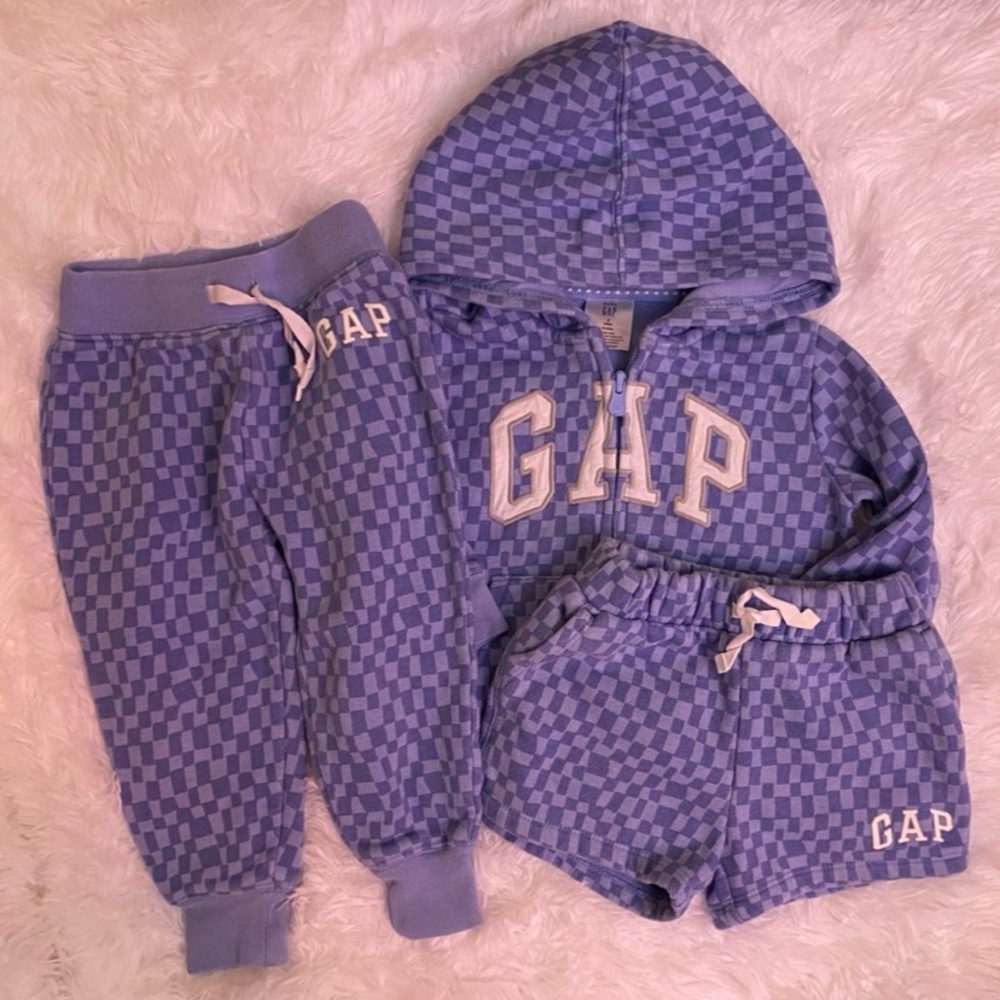 GAP Kids Purple Checkered Hoodie and Shorts Set